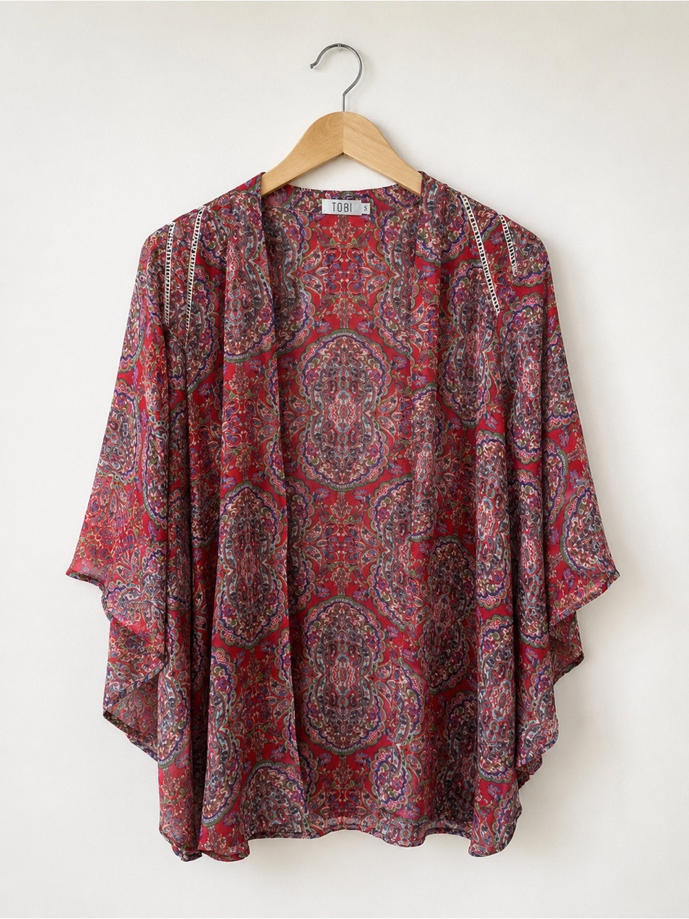 TOBI Red Paisley Open-Front Women's Kimono